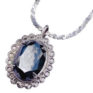 VTG Signed Napier Necklace Black Spinel Gemstone Pendant 1970s 1980s Silver Tone